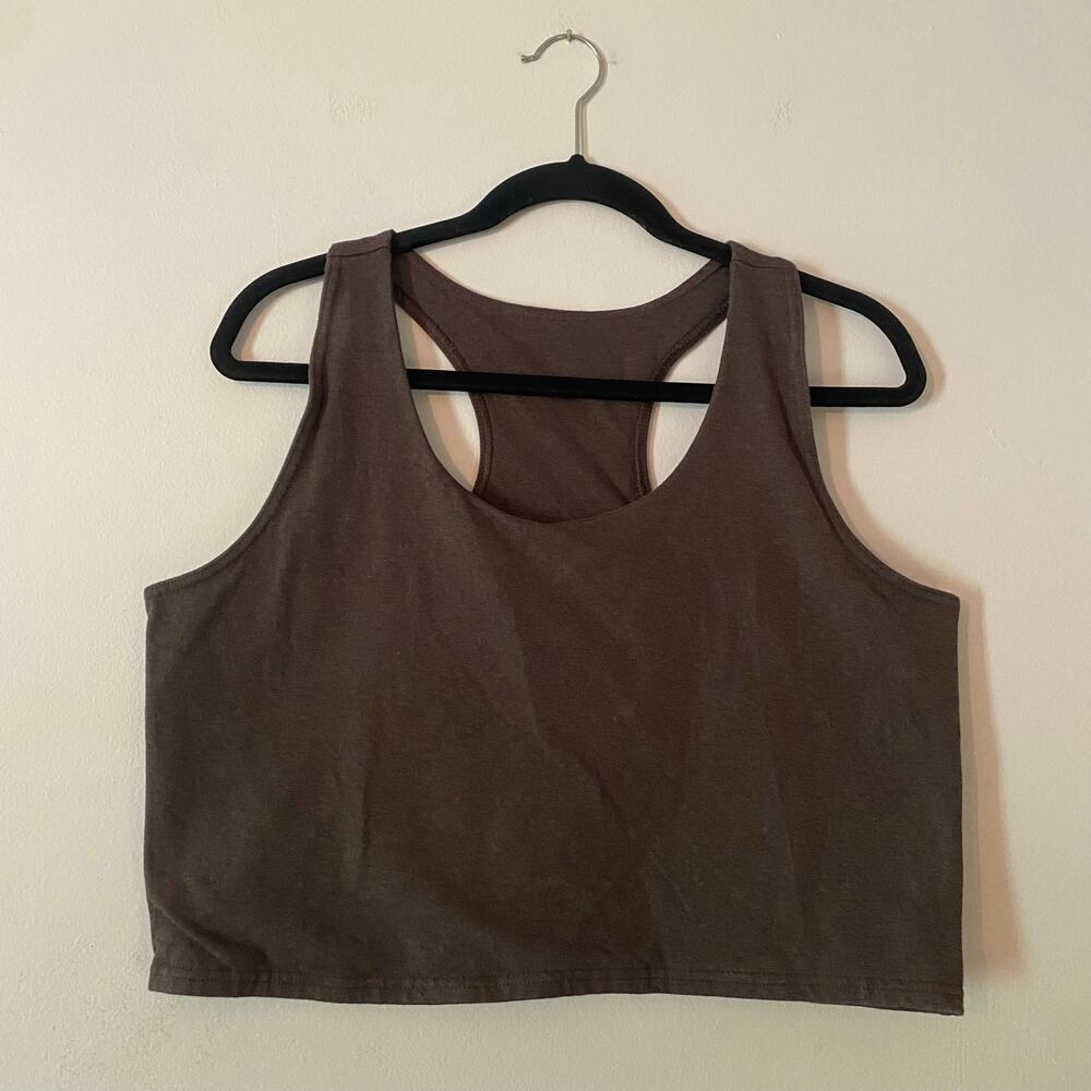 Pact Brown Racerback Cropped Tank Top Cotton Athletic Active Loungewear size XXL